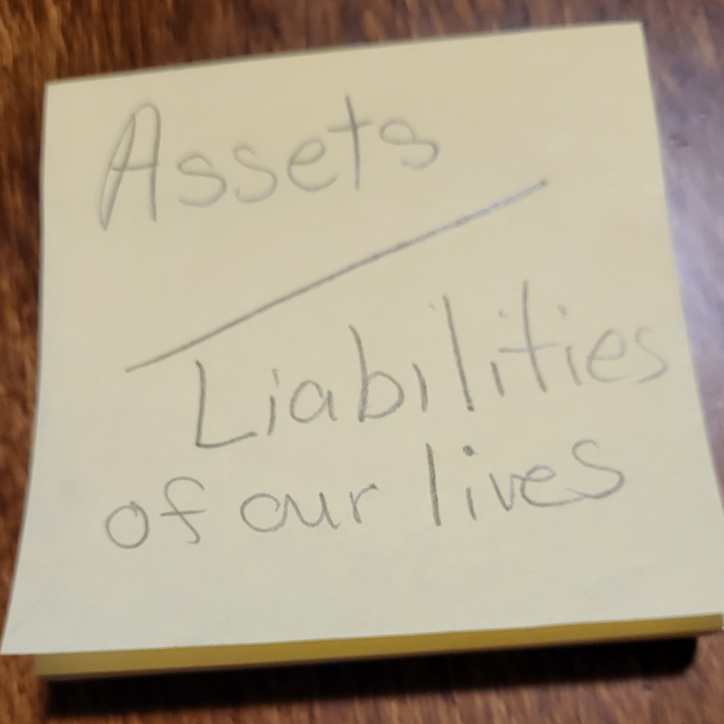 Assets and liabilities and how we walk our day to day.